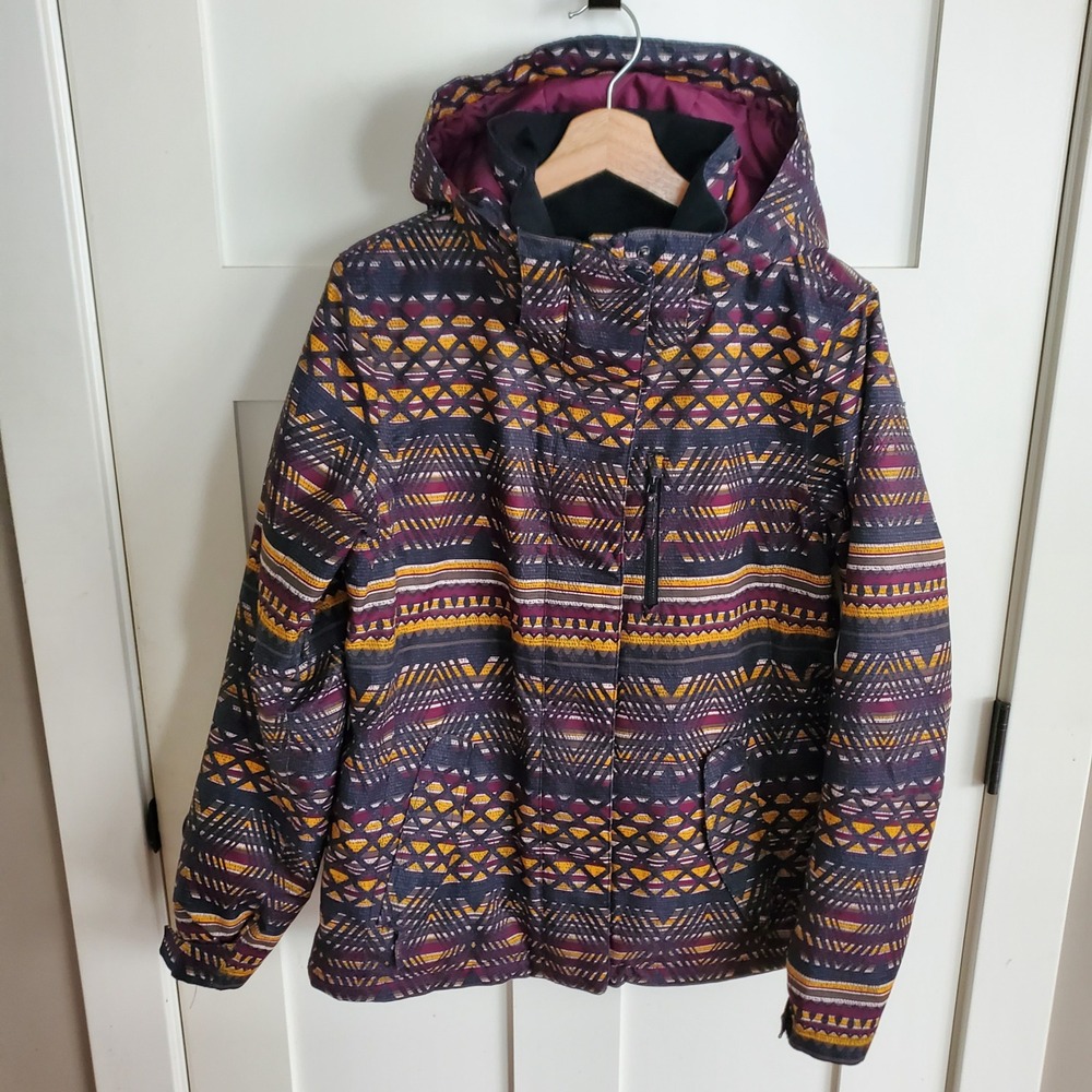 Roxy DryFlight 10K Snow Jacket Womens M Purple Yellow Geometric Ski Snowboarding